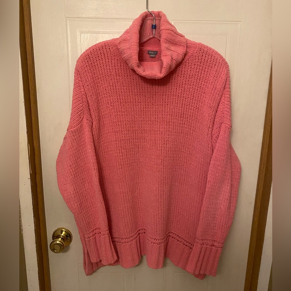 Aerie Cozy Oversized Pink Chenille Turtleneck Sweater